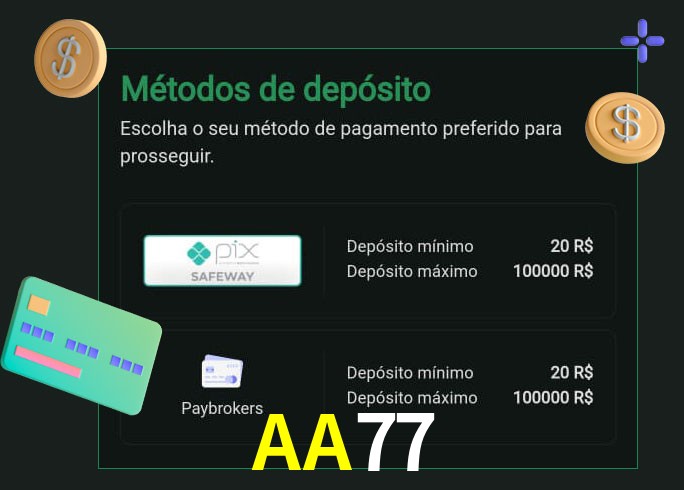 O cassino AA77 oferece uma grande variedade de métodos de pagamento